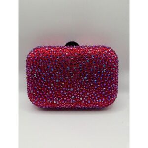 Olga Berg Rhinestone Embellished Evening Clutch Handbag Red Crystal Sparkle